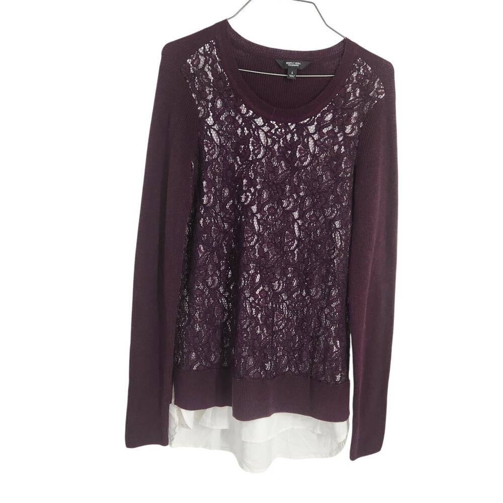 Simply Vera Vera Wang Purple Ribbed Layered Long Sleeve Sweater Womens Small S